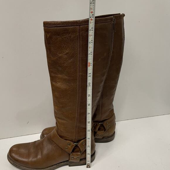 Frye Womens Phillip Riding Boots Size 7 Tall Cognac Soft Vintage Leather Harness - Picture 4 of 13
